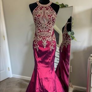 Maroon and Gold Formal Mermaid Gown